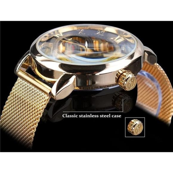 Men's Skeleton Watch Steampunk Watch Black Mechanical Watch for Men Minimalist - Picture 5 of 6